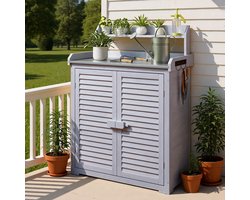 Bealife CC52 Tuinkast - Plantentafel met werkblad en 2 deuren - Waterdichte coating voor buitengebruik - 84 x 120 x 46 cm - Grijs
