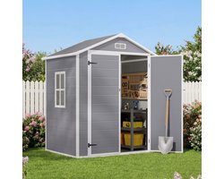 Bealife CC70 Tuinhuis - Plastic Gereedschapshuis Met Aluminium Frame & Dubbelwandige PP Platen - Puntdak - Roestvrij en Waterdicht - Grijs