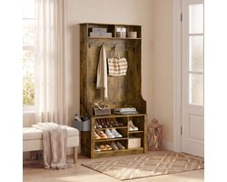Bealife FS29 Halmeubel - Garderobekast met Kapstok en Schoenenkast - 1 zitbank, 4 haken en 9 opbergruimtes –183×90×30cm– Naturel