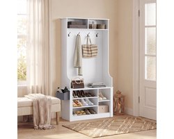 Bealife FS29 Halmeubel - Garderobekast met Kapstok en Schoenenkast - 1 zitbank, 4 haken en 9 opbergruimtes –183×90×30cm– Wit