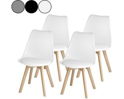 Bealife TB18 Eetkamerstoel - Set van 4 - Kuipstoel – Beukenhouten onderstel – Wit