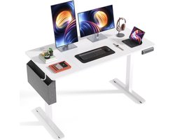 Bealife TB21 Zit Sta Bureau - Hoogte Verstelbaar - 120 x 60 cm - met 3 Geheugenfuncties, Gaming Bureau met Kabelbeheerlade Zijvak en Haken - Wit