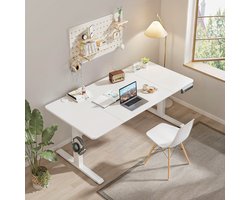 Bealife TB22 Zit-Sta Bureau Elektrisch In Hoogte Verstelbaar - 160 x 70 cm - met 3 Geheugenfuncties, Gaming Bureau met Kabelbeheerlade Zijvak en Haken - Wit