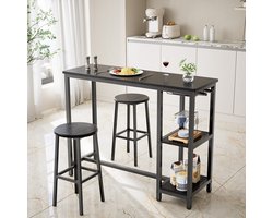 Bealife TB31 Bartafel met Barkrukken - Bartafel Keuken met Stoelen 2 Personen - 3-Delige Bartafel met Barkrukken Hout - Bartafel Vierkant Voor Kleine Woonkamer Eetkamer Appartementen -120x40x90cm- Zwart