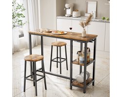 Bealife TB31 Bartafel met barkrukken - Bartafel voor 2 personen met stoelen - Bartafel set van 3 met barkrukken - Vierkante bartafel (voor kleine woonkamers, eetkamers en flats) - 120x40x90 cm - Donkerbruin