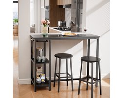 Bealife TB31 Bartafel met barstoelen - Bartafel (voor keuken) met stoelen (voor 2 personen) - Vierkante bartafel voor kleine woonkamers, eetkamers en flats - Vintage - 120x40x90 cm - Zwart