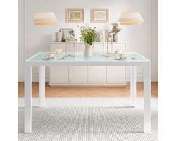 Bealife TB40 Glazen Eettafel - 110 x 70 cm - Gehard Glazen Tafelblad - Metalen Frame - 4 Personen - Wit