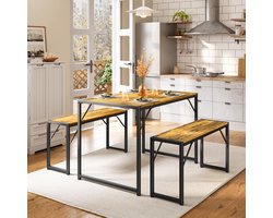 Bealife TB43 Eetkamerset Keukentafel en 2 Bank voor 4 personen - 4-Delige Eettafelset voor Kleine Ruimtes Appartement - Bruin