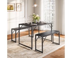 Bealife TB43 Eetkamerset Keukentafel en 2 Bank voor 4 personen - 4-Delige Eettafelset voor Kleine Ruimtes Appartement - Zwart