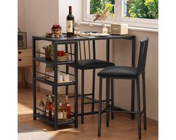 Bealife TB51 Bartafel - 2 beklede stoelen - 90 x 50 x 90 cm - Zwart