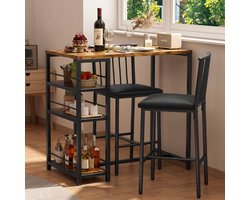 Bealife TB51 Eethoeken , Bartafelset 3-delig, keukentafel met stoelen voor keuken, eetkamer, bistro, etc. Eettafel en 2 stoelen met rugleuning en bekleding (bruin)