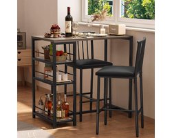 Bealife TB51 Eethoeken , Bartafelset 3-delig, keukentafel met stoelen voor keuken, eetkamer, bistro, etc. Eettafel en 2 stoelen met rugleuning en bekleding (Grau)