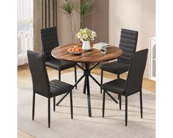 Bealife TB64 Eettafel en Stoelen voor 4 Personen - Moderne Eetkamer Stoelen Set met PU Leer - Huis Meubilair - Ronde Tafel - Bruin