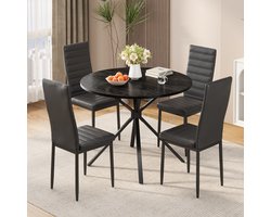 Bealife TB64 Eettafel en Stoelen voor 4 Personen - Moderne Eetkamer Stoelen Set met PU Leer - Huis Meubilair - Ronde Tafel - Zwart