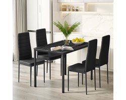 Bealife TB65D Eettafel en Stoelen voor 4 Personen- Moderne Eetkamer Stoelen Set met PU Leer-Huis Meubilair-110x70x76cm-Zwart