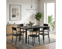 Bealife TB78D Eettafel en Stoelen voor 6 Persone - Moderne Eetkamer Stoelen Set - Uitschuifbare eettafel - Geschikt voor keuken, eetkamer of woonkamer - Huis Meubilair-140×70×77 cm - Zwart