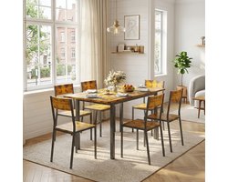 Bealife TB78D Eettafel en Stoelen voor 6 Persone - Moderne Eetkamer Stoelen Set - Uitschuifbare eettafel - Geschikt voor keuken, eetkamer of woonkamer - Huis Meubilair-140×70×77 cm - Bruin
