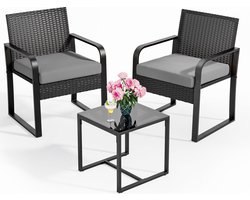 Bealife WR212 Diningset, rotan tuinset, lounge tuin rotan zitmeubelen balkonset 2 personen, klein buitenbalkon, tuinmeubelen voor veranda's, terrassen, balkons, zwembadranden (grijs)
