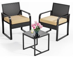 Bealife WR212 Diningset, rotan tuinset, loungetuin rotan zitbalkonset 2 personen, klein buitenbalkon, tuinmeubelen voor veranda's, binnenplaatsen, terrassen, balkons, zwembad (beige)