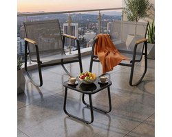 Bealife WR218 Tuinset – 3-delig met 2 armstoelen & 1 glazen tafel – Textilene stof – Weerbestendig – Voor tuin, terras of balkon – Grijs