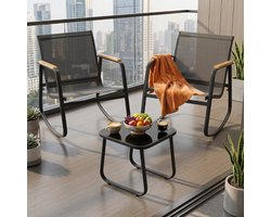 Bealife WR218 Tuinset – 3-delig met 2 armstoelen & 1 glazen tafel – Textilene stof – Weerbestendig – Voor tuin, terras of balkon – Zwart