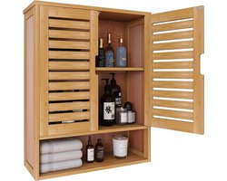 Bealive® Badkamer Meubel - Keuken kast - Bamboe - 2 Laags - Verstelbare planken - Klap deuren - Wand gemonteerd - 59 x 20,5 x 66.5 CM