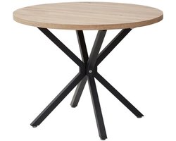 Bealive® Eettafel - Industriele stijl - Rond - Eikenhout - Metaal - Diameter: 100 cm - Hoogte: 76 cm - Geschikt voor 4 stoelen - Voor woonkamer, Kantoor, Restaurant, Hotel etc.