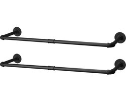 Bealive® Kleding rek set van 2 - Kleding stang - Kleding rek aan de muur gemonteerd - industriële pijp - Zwart - 92 x 25 cm