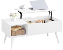 Bealive® Salontafel - 2 in 1 - Hefbaar blad - Hoogte verstelbaar - Inclusief opbergruimte - Wit - Hout - 100 x 43 x 50 cm - Handig voor eten of werken bij de TV