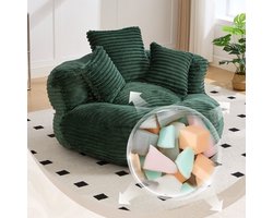 Bean Bag Stoel - Corduroy Lounge Chair Oversized 1-Zits Relaxfauteuil - Zachte Lazy Sofa Met Hoge Rugleuning En 3 Kussens - Comfortabele Gaming Stoel Voor Woonkamer Slaapkamer - Donkergroen