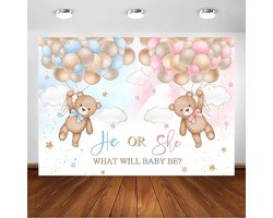 Bear backdrop roze en blauw met ballonnen voor baby shower party foto achtergrond jongens of meisjes 7 x 5 ft