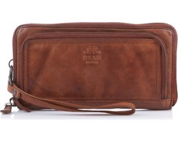 Bear Design Demi Leren Ritsportemonnee - Cognac
