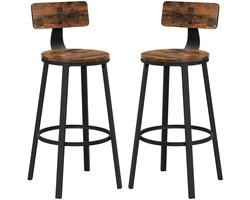 Bearly Barkruk - Barkrukken set van 2 - Keuken Stoelen - Keukenstoelen Set 2 - Industrieel - Zithoogte 73CM - Eenvoudige Montage - Zwart/Bruin