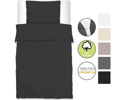 Beautissu 2-delig dekbedovertrek 155 x 220 cm Renforcé Julie - beddengoedset met kussensloop 80 x 80 cm - 2-delig katoenen beddengoed voor bed warm beddengoed zwart
