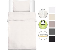 Beautissu 2-delig dekbedovertrek 155 x 220 cm Renforcé Julie - beddengoedset met kussensloop 80 x 80 cm - 2-delig katoenen beddengoed voor bed warm beddengoed wit