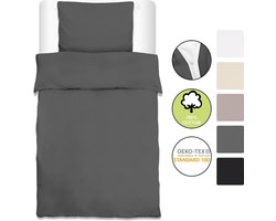 Beautissu 2-delig dekbedovertrek 155 x 220 cm Renforcé Julie - beddengoedset met kussensloop 80 x 80 cm - 2-delig katoenen beddengoed voor bed warm beddengoed antraciet