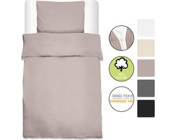 Beautissu 2-delig dekbedovertrek 155 x 220 cm Renforcé Julie - beddengoedset met kussensloop 80 x 80 cm - 2-delig katoenen beddengoed voor bed warm beddengoed taupe