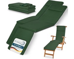 Beautissu 2x Set LoftLux DC tuinkussen voor deckchair 175 x 45 x 5 cm – ligbedkussen groen - tuinkussens hoge rug - kussen ligstoel