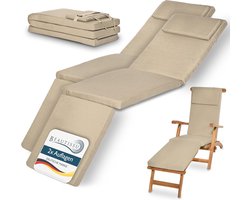 Beautissu 2x Set LoftLux DC tuinkussen voor deckchair 175 x 45 x 5 cm – ligbedkussen natuur - tuinkussens hoge rug - kussen ligstoel