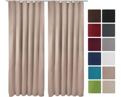 Beautissu Amelie BK – Set van 2 Verduisterende Gordijnen met Plooiband Kant en Klaar 140x245cm Zand