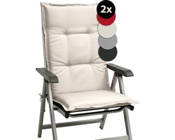 Beautissu Base HL Set 2x Tuinkussens Hoge Rug 120 x 50 x 6 cm Zitkussen Natuur Kussen Tuinstoelkussen