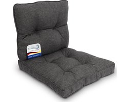 Beautissu BeauFlair - Set Outdoor Lounge Kussens Buiten Zitkussen 60x60 cm & Rugkussen 60x40 cm Vuil- en Waterafstotend Loungekussen voor Tuinmeubelen en Rotan Antraciet