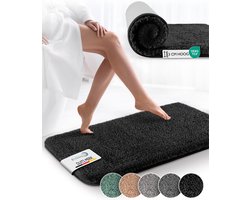 Beautissu BeauMare FL – Badmat Antislip 80x50 cm Zwart – Hoogpolig Tapijt – Voor Vloerverwarming – Zacht Badmat voor Douche Badkuip WC
