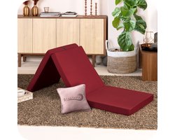Beautissu Campix - opvouwbare matras 60x190 cm - reisbed matras & gastenmatras- zitblok opvouwbaar - rechthoekig in donkerrood