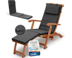Beautissu Deckchair Ligbedkussen Zonligkussen 175x45 cm – 100% Waterdicht & Weerbestendig – Sneldrogend Tuin Ligkussen met Afneembare Hoes – Deckchair Kussen Outdoor – Antraciet DC-QD