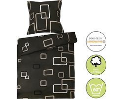 Beautissu dekbedovertrek 1 persoons – Katoen beddengoed zwart met ornamenten – dekbed 155x220 cm & kussensloop 80x80 cm – Noa