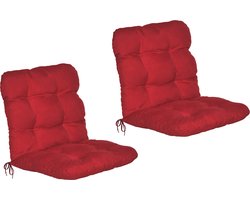 Beautissu Flair NL – Set van 2 Tuinkussen Lage Rug Rood – 100x50 cm – Zitkussen Matraskussen voor Tuin Meubelen