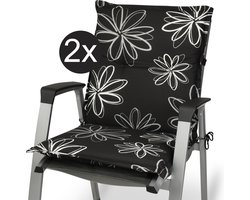 Beautissu Flores – Set van 2 Tuinkussens Hoge Rug 100x50x6 cm Zitkussen Tuinstoel UV-lichtecht Tuinstoelkussens Zwart Kussen met Print