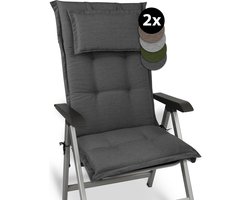 Beautissu HighLux HL – Set van 2 Tuinkussens Hoge Rug Kussen 120x50x7cm – Outdoor Zitkussen voor Tuinstoel Antraciet