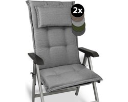 Beautissu HighLux HL – Set van 2 Tuinkussens Hoge Rug Kussen 120x50x7cm – Outdoor Zitkussen voor Tuinstoel Grijs
